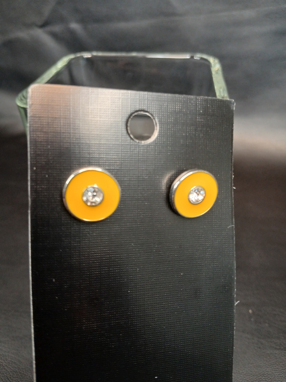 Yellow Round Circular Stud Earrings  with Crystal Center NWOT